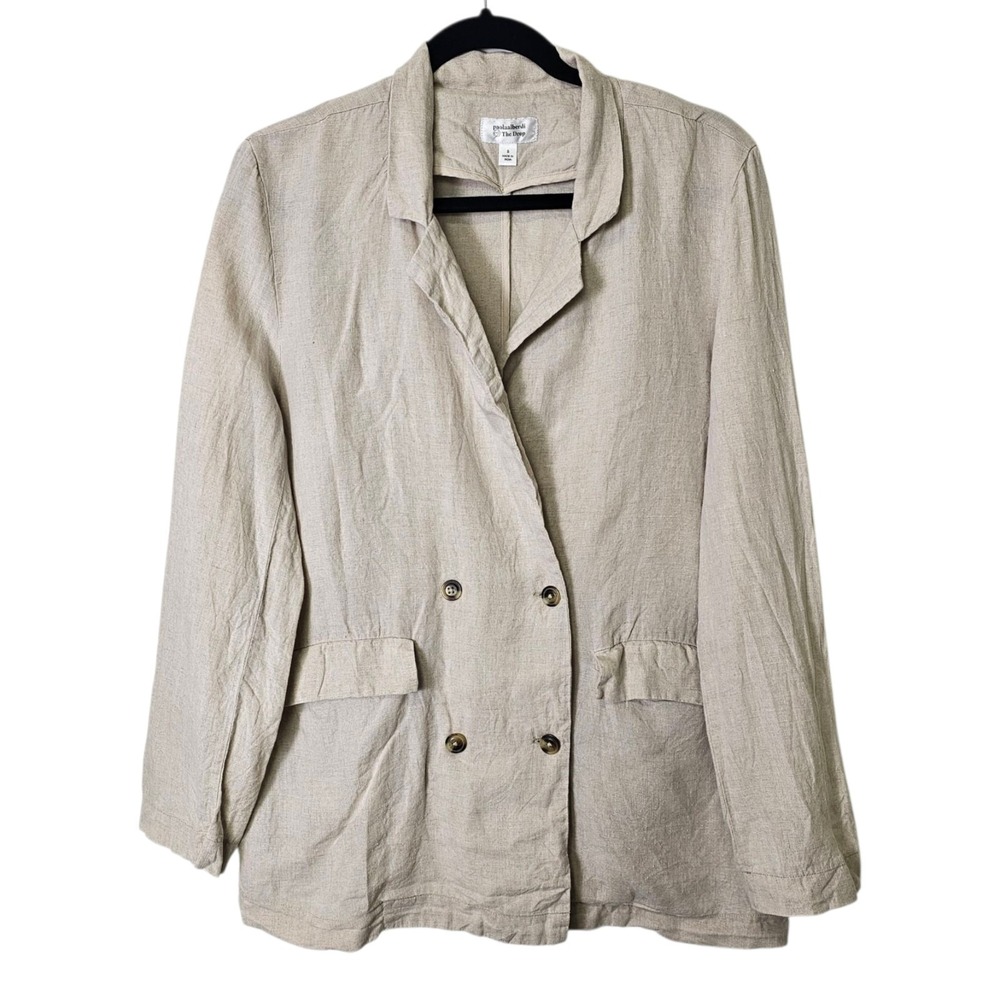 The Drop Blazer Women Small Oversized Beige Linen Double Breasted Coastal